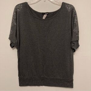 Espressa Grey Beaded Shirt Shortsleeved Women’s XL Comfortable Top